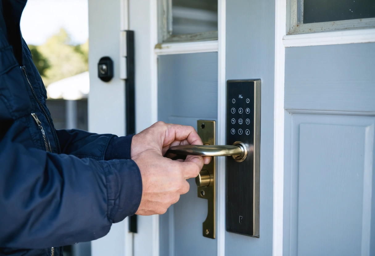 Person holding a spare key with a relieved expression