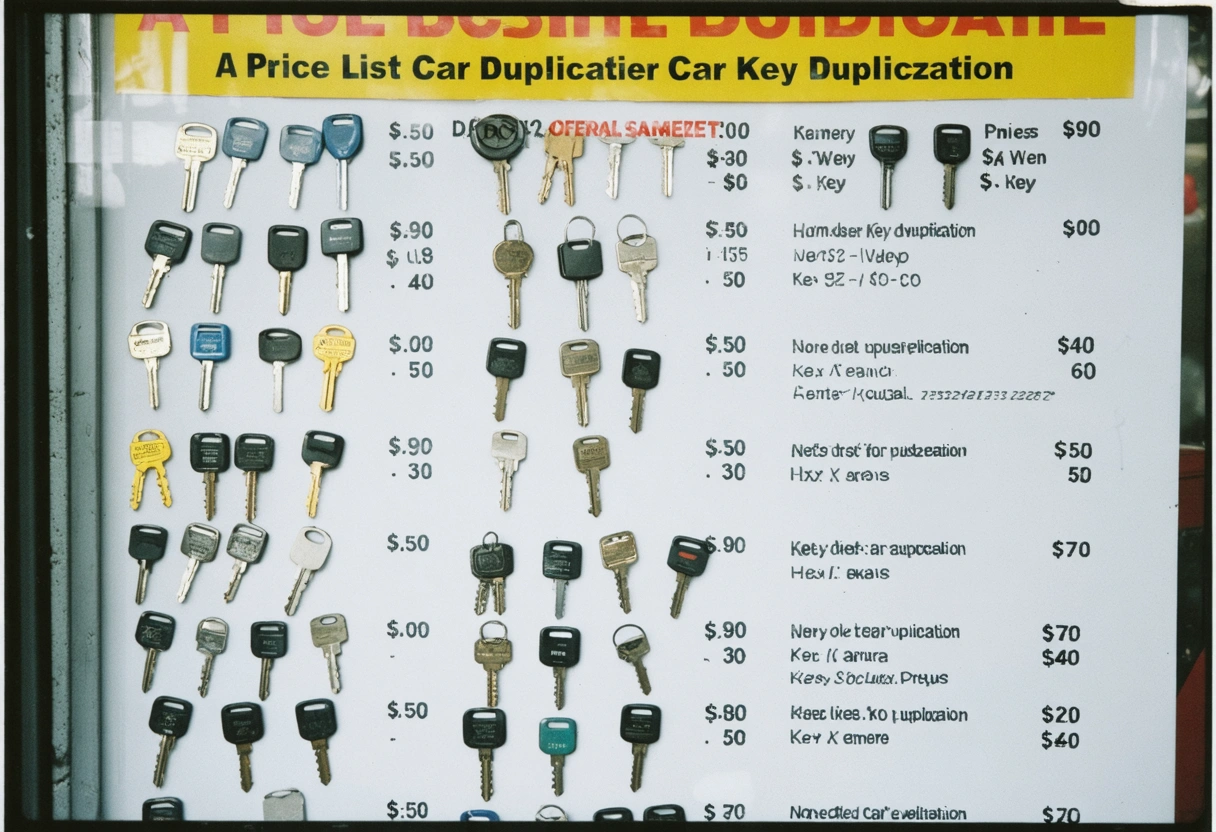 Price list for car key duplication services in locksmith shop