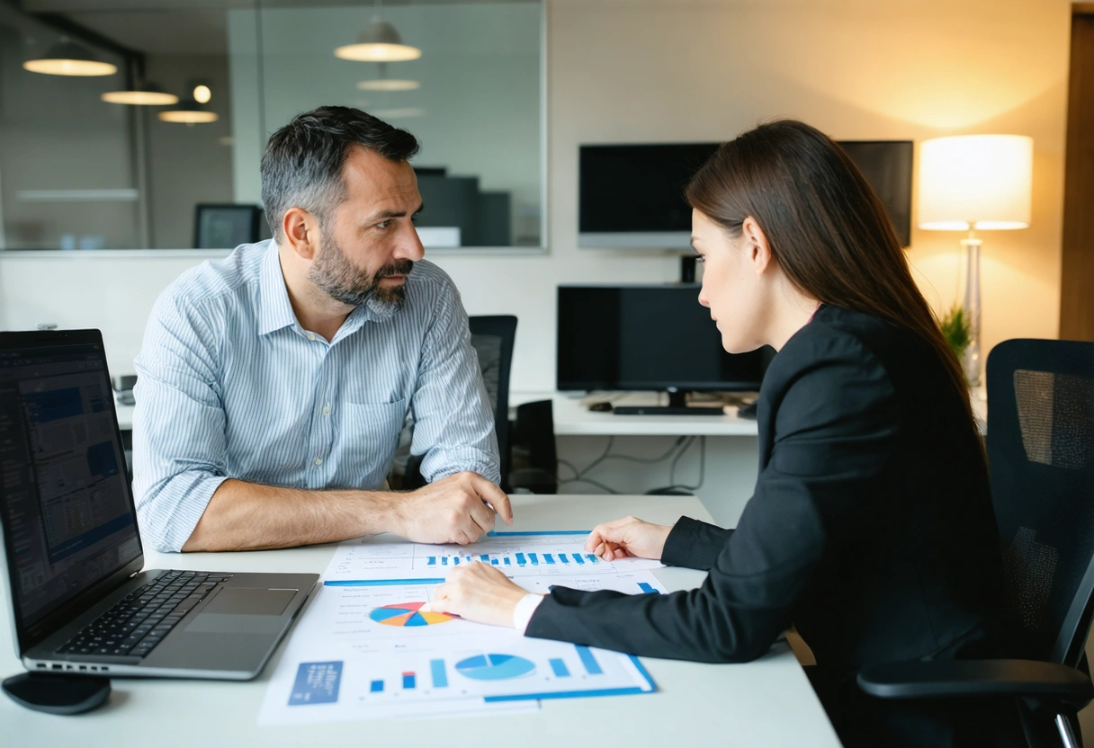 Locksmith consulting with business manager on security plans